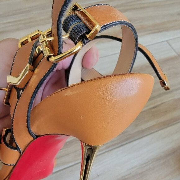 Christian Louboutin Funky 120 Tan Leather Gladiator Sandal Strap Shoes Eur. 37.5 - Picture 14 of 15